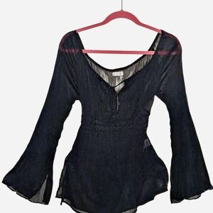 Black Sheer Bell Sleeve Top